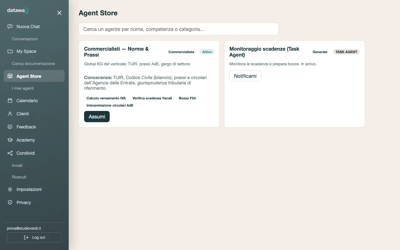 Catalogo Agent Store con agenti verticali per professione