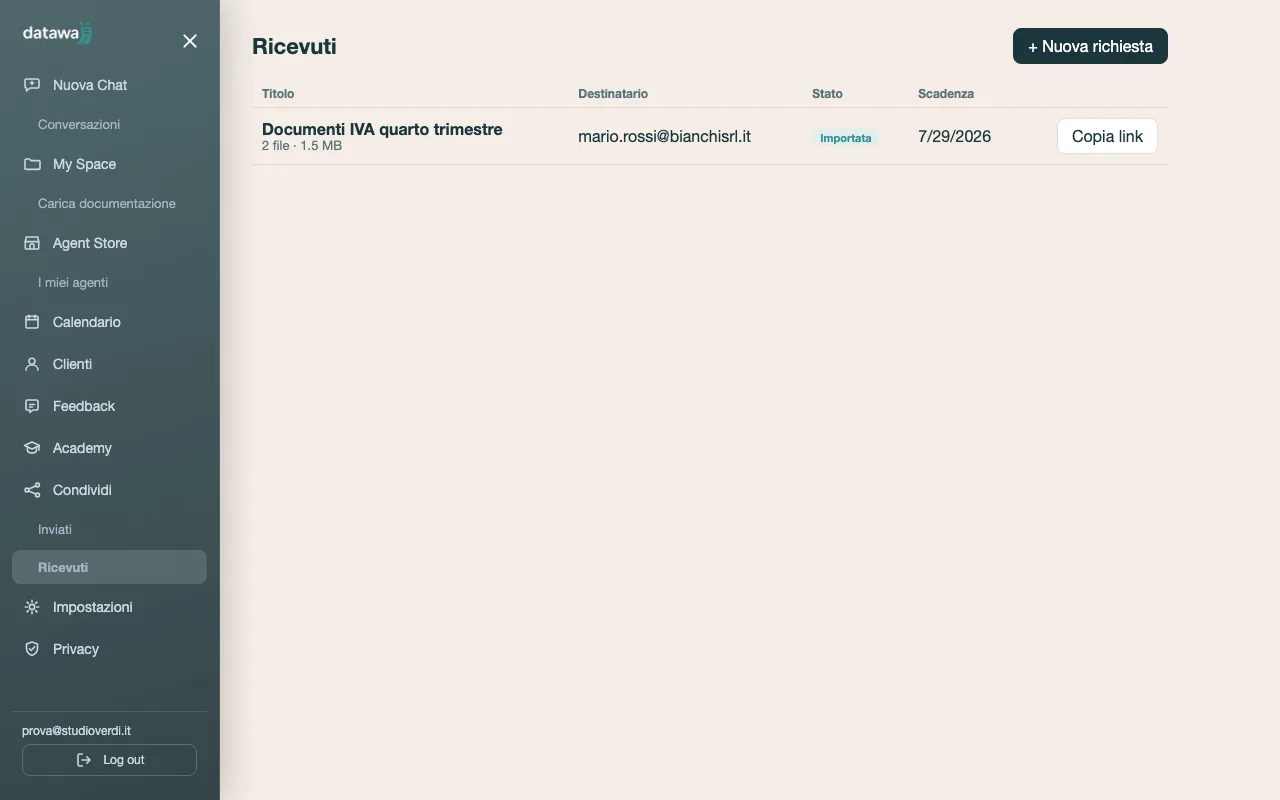 Condivisione sicura di documenti con esterni in Datawaii